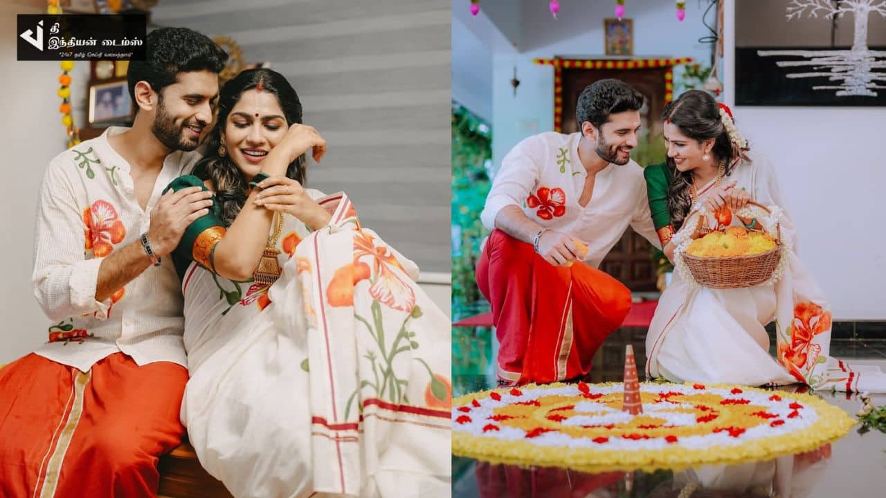 லப்பர் பந்து பட நாயகி ஸ்வாசிகா கணவருடன் தல ஓணம் பண்டிகை கொண்டாட்டம்