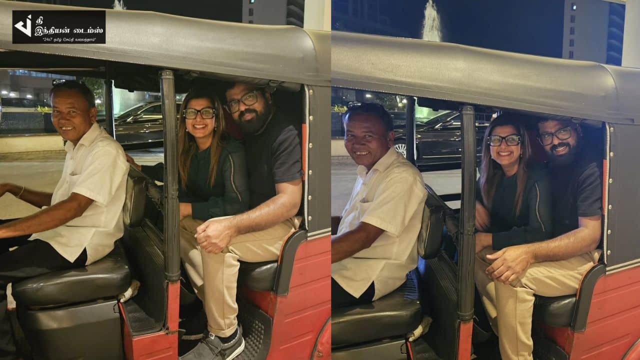 ஸ்ரீலங்காவில் கணவருடன் நடிகை ரம்பா ஆட்டோ ரைட்