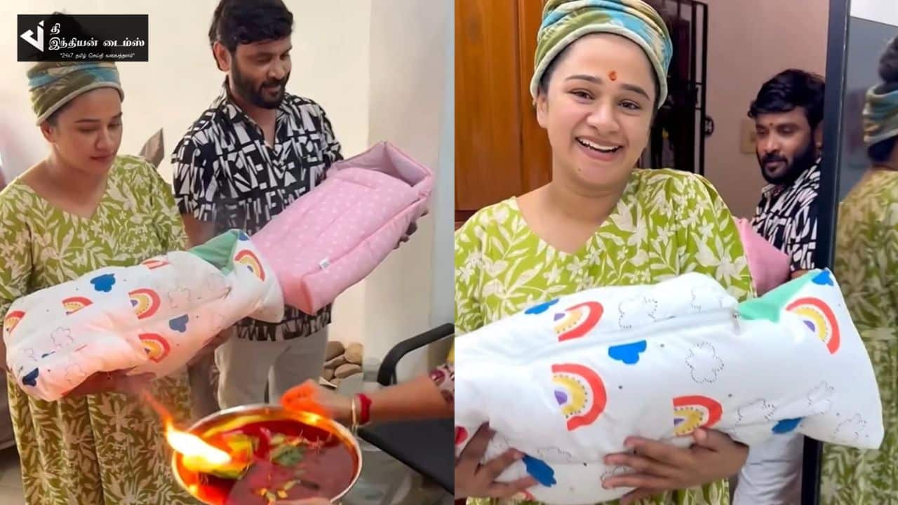 தனது இரட்டை குழந்தைகளுடன் கன்னிகா மற்றும் கவிஞர் சினேகன்