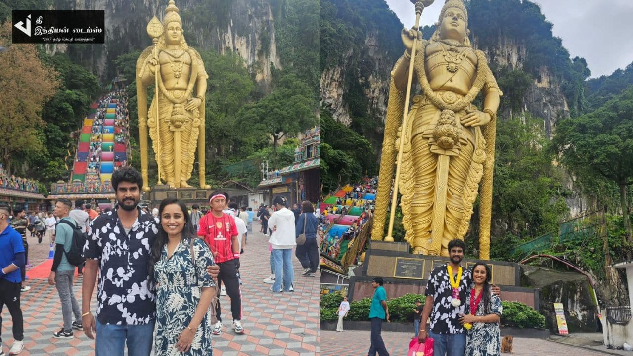 கணவருடன் விஜய் டிவி சக்திவேல் சீரியல் நடிகை கணவருடன் விடுமுறை கொண்டாட்டம்