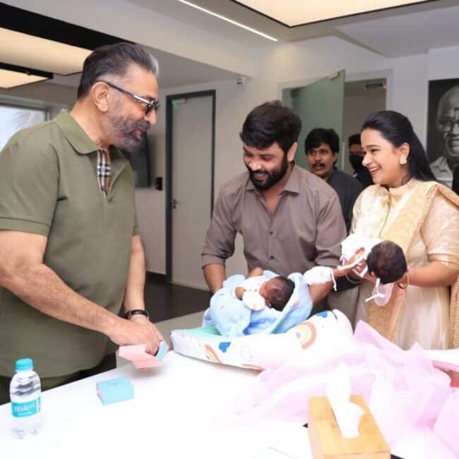 சினேகன் கன்னிகாவின் இரட்டை குழந்தைகளுக்கு பெயர் வைத்த கமல்ஹாசன் 7