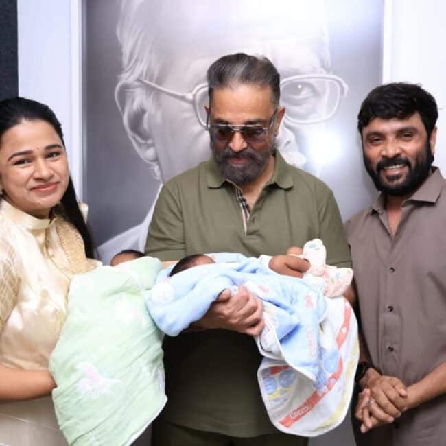 சினேகன் கன்னிகாவின் இரட்டை குழந்தைகளுக்கு பெயர் வைத்த கமல்ஹாசன் 6