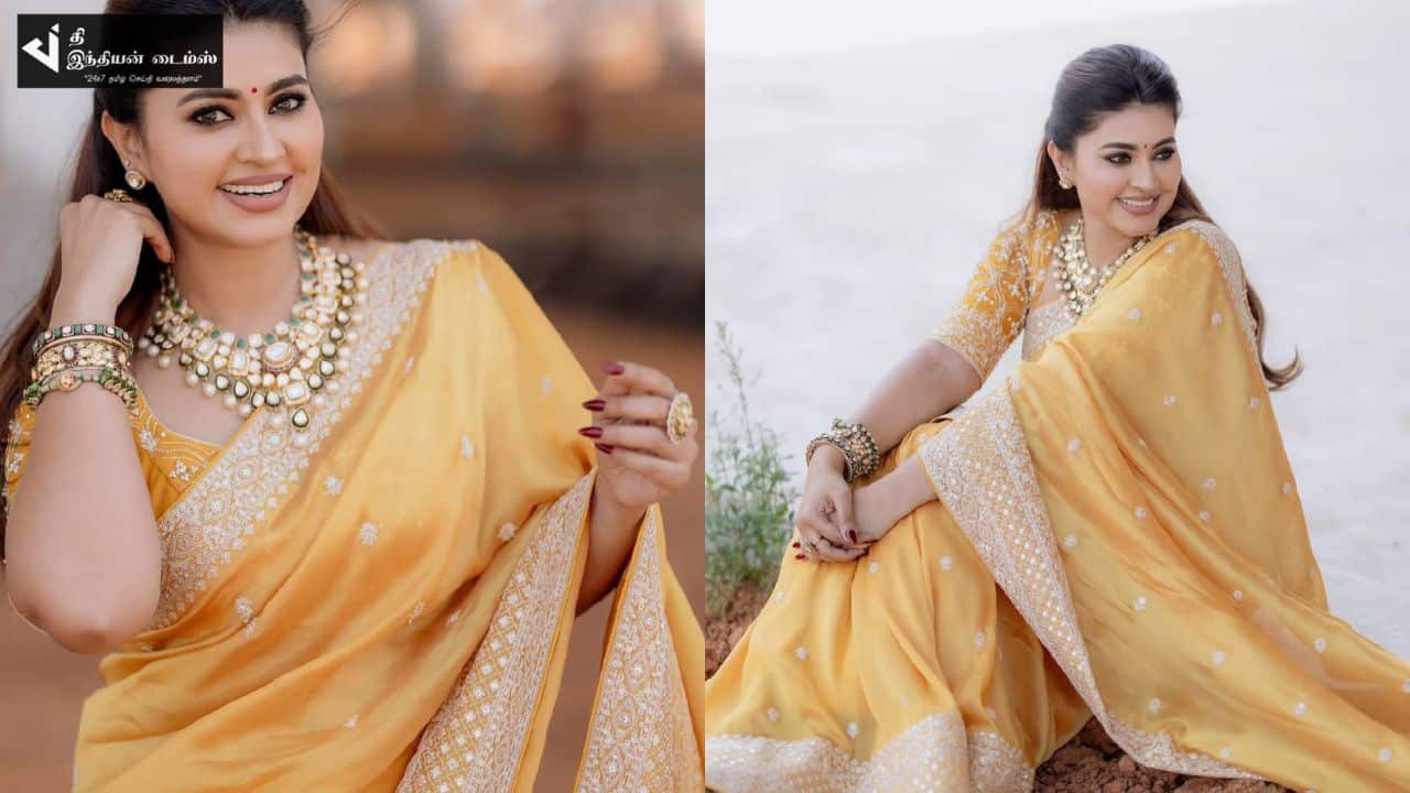 பட்டுப்புடவையில் தேவதை போல ஜொலிக்கும் நடிகை சினேகா