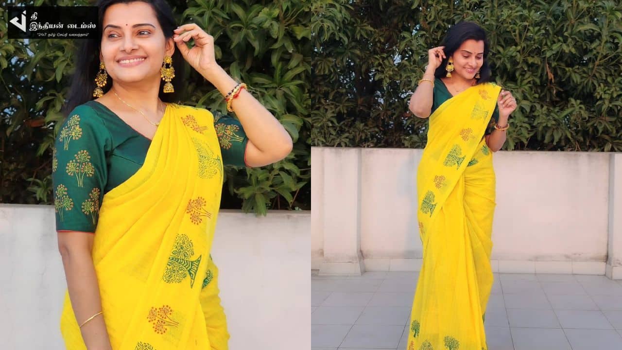 சேலையில் தேவதை போல மின்னும் சீரியல் நடிகை ஸ்ருதி ராஜ்