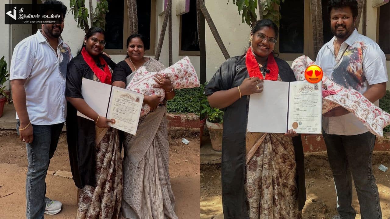 மகனுடன் சென்று பட்டம் வாங்கிய நடிகை இந்திரஜா ரோபோ சங்கர்